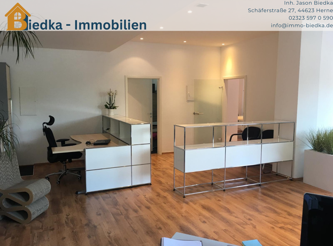 Bürofläche (eingerichtet) – Blick auf Eingang u. Küche